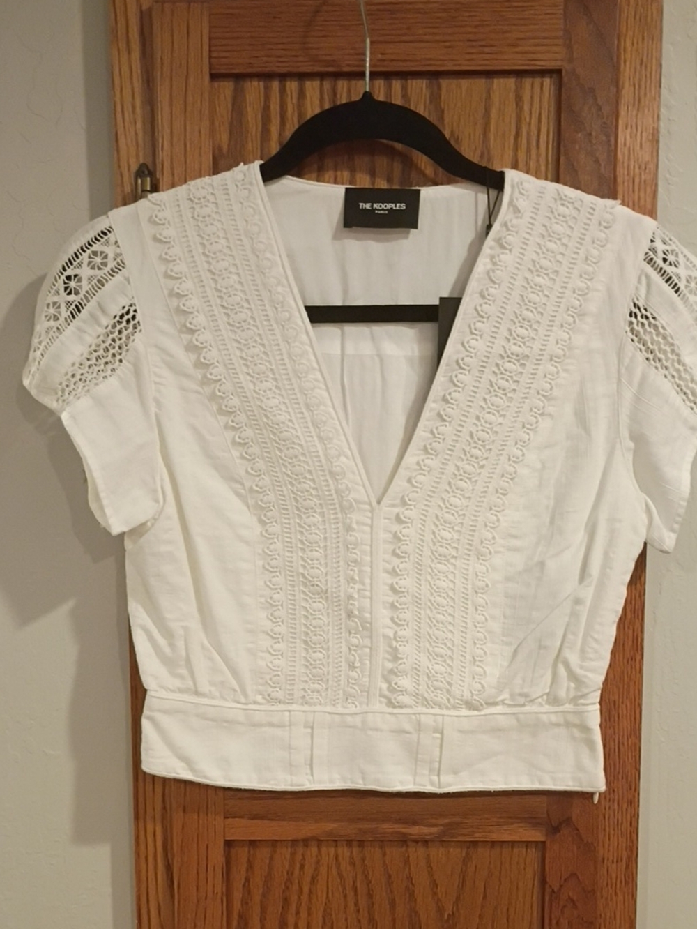 The Kooples White Crochet-Trim V-Neck Blouse